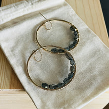 Load image into Gallery viewer, LABRADORITE HOOP EARRINGS
