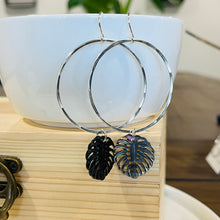 Load image into Gallery viewer, SILVER MONSTERA HOOPS
