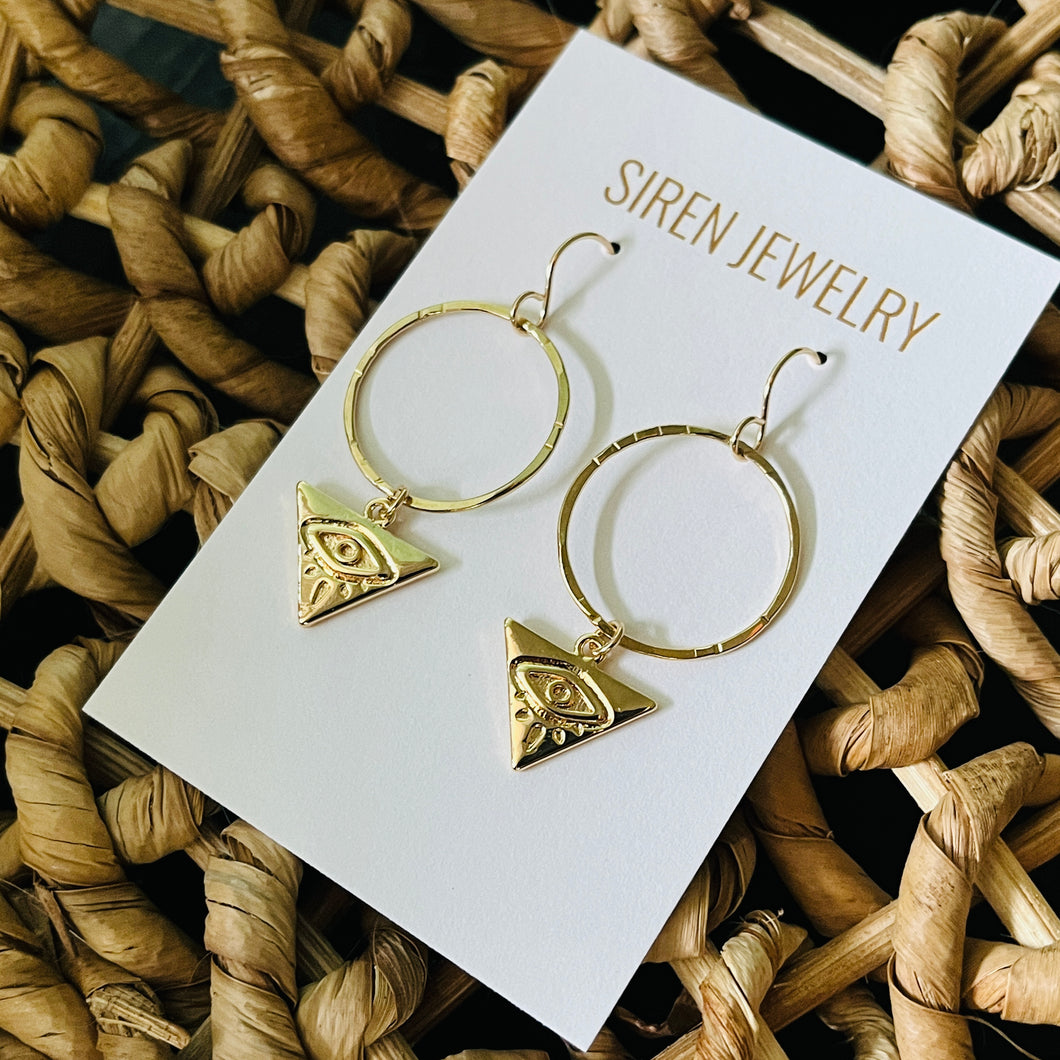 EVIL EYE TRIANGLE EARRINGS