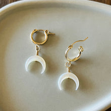 Load image into Gallery viewer, MOP CRESCENT HUGGIE EARRINGS
