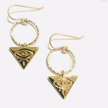 Load image into Gallery viewer, EVIL EYE TRIANGLE EARRINGS
