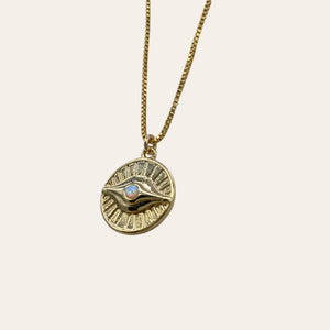 OPAL EVIL EYE COIN NECKLACE